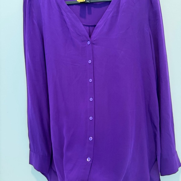 Eileen Fisher 100% Silk Button Down Royal Purple size S/P - Picture 3 of 7